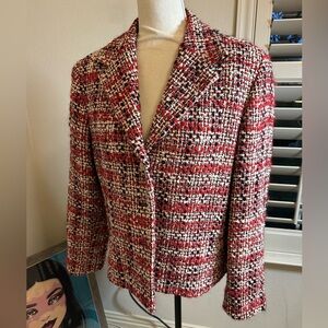 Y2K Austin Reed red black whites tweed wool jacketed blazer size 14